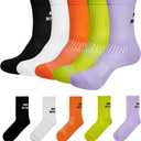5 Pairs Athletic Running Socks, Mens Womens Compression Sport Crew Socks for Cycling, Climbing, Hiking Workout, Gym, Cushioned Comfort Non-Slip Performance Socks-Moisture Wicking Breathable Quick-Dry