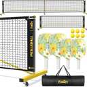Pickleball Net Set with 4 Fiberglass Paddles, Portable Pickleball Set with 4 Fiberglass Paddles, 6 Balls & Carry Bag, Easy Setup for Driveway, Garage, Kids & Adults