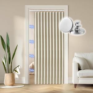 RINHARTEX Blackout Accordion Style Magnetic Door Curtain for Closet Pleated Folding Doorway Curtain Accordion Door Interior Room Divider Bedroom Bathroom Living Room (42x78,Cream Beige) (Khaki)