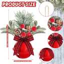 2 x Leyndo Christmas Sleigh Bells Mistletoe Bell Ornament with Pine Cones Berry Plaid Bow Metal Hanging Decoration for Home Christmas Tree Party Gift (Red, 2 Pcs)