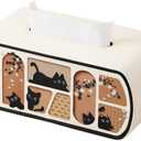 Cat-Themed Tissue Box Cover with Curved Edge, Rectangle Tissue Box Holder for up to 4 Inches High Boxes (Beige)