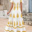 PRETTYGARDEN Womens 2026 Summer Casual V Neck Boho Maxi Dress Flowy Aline Bell Sleeve Tiered Floral Dresses with Pocket (L)