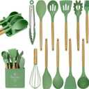 MYKUJA Green Kitchen Cooking Utensils Set-Heat Resistant Silicone Cooking Utensils Set, Non-Stick Kitchen Utensils Spatula Set with Holder, 13 Pcs Silicone Kitchen Gadgets Decor (Avocado green)