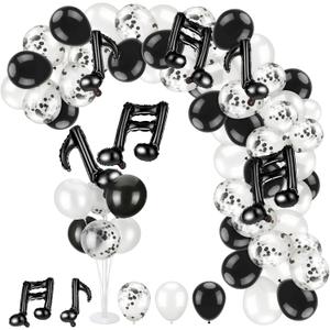 18" Music Notes Foil Balloons Stand Kit 4 Set, Music Latex Birthday Party Decorations Black White Balloons for Baby Shower Wedding Birthday Band Bar Supplies