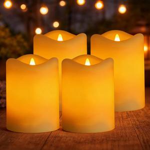 Solar Candles for Lanterns 4Pcs, Birthday Gifts for Mom, 3''x4'' Solar Powered Rechargeable Candles Outdoor Waterproof, Flickering Glow Dusk to Dawn, Auto On/Off, Replaceable Battery, Decor for Garden