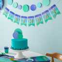 4 x Crayola Color Pop Party Decorations Set - Blue, Purple, Teal, Green (Customizable Banner, Reversible Table Runner, Paper Fan Flowers, Paper Dots) for Birthdays, Holidays, Celebrations