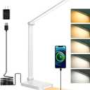 Dott Arts LED Desk Lamp with USB Ports, Touch Control, 5 Color Modes, 3 Brightness Levels, Foldable Design, White