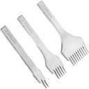 KUIDAMOS 3PCS White Steel 2/5/10 Punch Prong Tool Set Lacing Stitching Chisel Set for Leather Crafts Punching Working(Spacing 3.85mm)