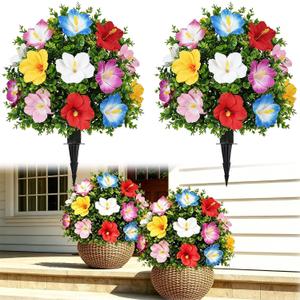 24" Artificial Topiary Flower with Ground Spike Fake Bushes Hawaiian Decor