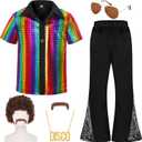 Gorkonpy 70s Outfits for Boys Kids Disco Costume Halloween Party Dress Up (Multicolor, 5-7 Years)