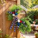 Suncalla Red White and Blue Wreath 4th of July Patriotic Wreath with Artificial Greenery Bow 16.5" 250th Anniversary American Flag Front Door Decorations for Independence Day Home Farmhouse Outdoor