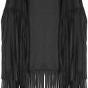 Womens Tassel Fringe Vest Sleeveless Western Cowgirl Vest 70s Costume Tops Hippie Jacket for Halloween M