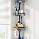 Corner Shower Caddy Tension Pole: Stainless Steel Rustproof 4-Tier Shower Organizer - 47-121 inch Adjustable Bathroom Shelves for Bathtub Shampoo Storage - Tension Rod Floor Standing Bath Rack - Black