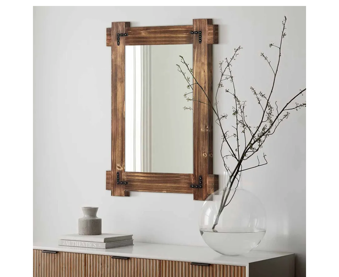 MeMoreCool Rustic Wood Mirror for Bathroom, Decorative Framed Farmhouse Vanity Mirror, Wall Mounted Rectangular Mirror for Bedroom or Living Room, Small 20x30 Inch