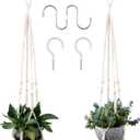 Macrame Plant Hanger for 5 to 10 Inch Plant Pots, Set of 2 Indoor Handmade 35 Inch Woven Rope Hanger Kits with Hooks and Wood Beads, Hanging Planter Basket Holder for Boho Home Decor (White, 2 Pack)