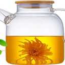 Glass Teapot 50.7oz/1500ml, Stovetop & Microwave Safe Borosilicate Tea Pot,Clear Teapot with Strainer, Glass Tea Kettle with Wooden Lid for Loose LeafFruit Tea and Fragrant Tea