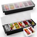 2 Pcs Bar Fruit Caddy with Lid Salad Condiment Server Black Plastic Garnish Tray Ice Chilled Condiment Caddy for Home Restaurant Bartending Serving Veggie Taco Salad Party Supplies(6 Compartments)