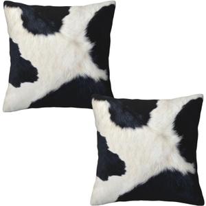 Black and White Western Cow Print Pillow Covers 18x18 Set of 2, Cowhide Accent Printing Throw Pillow Covers Outdoor Decorative Pillow Case for Couch Bed Sofa Cushion Home Decor