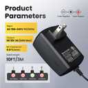 UL Listed 12V 2A 10ft Long Power Supply Adapter, 24W 1.5A 1A 0.8A 0.5A AC/DC Switching Adapter for LED Strip Lights, Keyboard, BT Speaker, Router, Monitor, Webcam, Makeup Mirror, DVR, NVR, CCTV Camera