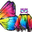 Double-Sided Fairy Butterfly Wings Costume for Girls with Rainbow Tutu, 3Pcs Princess Dress Up Clothes Halloween Gifts for 3+