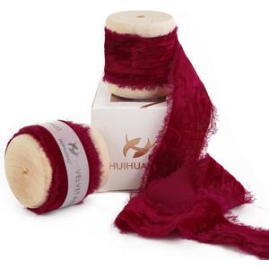 HUIHUANG Red Velvet Ribbon 1 inch Red Frayed Silk Fringe Velvet Ribbon for Ornaments Crafts, Christmas Tree Decoration, Gift Wrapping, Floral Bouquets, Wreaths, Wedding Decor
