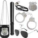 6Pcs Police Pretend Play Toys Set,Kids Detective Set Accessories,Police Officer Costumes with Sunglasses,Badges,Handcuffs,Police Baton,Whistle for Kids