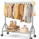 EAGMAK Heavy Duty Clothes Rack Load 420 LBS, 47.2" Long Rolling Garment Rack with Lockable Wheels, Standing Metal Clothing Hanger, Portable Wardrobe Sturdy Coat Organizer for Hanging Clothes (Silver)