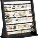 Poyilooo Earring Holder Organizer, Rustic Wood Earring Holder Stand, 5 Layer Jewelry Holder Organizer with 270 Earring Tree Holes Display Rack for Stud Earings & Hoop Earrings, Gifts for Women (Weathered Black)