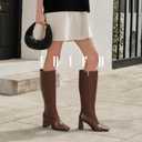 IDIFU IN3 Knee High Boots for Women Square Toe GoGo Chunky High Heeled Tall Long Fall Boot with Side Zipper Dress Comfortable Fashion Pull On Small Thick Heel Boots (7)