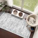 2x4 Washable Rug Runner for Bathroom, Soft Entryway Rug for Laundry Room, Kitchen, Vintage Abstract Hallway Runner for Bedroom, Anti-Slip Door Mat Indoor Entrance(2'x4', Grey/Ivory)