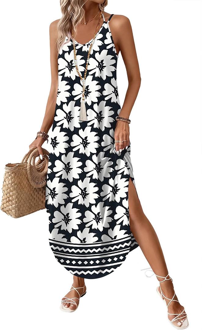 WIHOLL Summer Dresses for Women 2026 Maxi Dress Boho Halter Dress Sundresses Beach Vacation Clothes Travel Outfits, XL