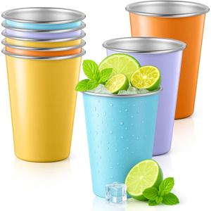 Lallisa 8 Pack Stainless Steel Cups 16 oz Pint Tumbler Colorful Stackable Pint Cups Metal Drinking Glasses for Kids Birthday Adults Coffee Beer Bar Home Travel Outdoor Camping, Unbreakable