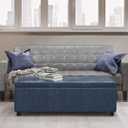 SIMPLIHOME Avalon Storage Ottoman Bench - 48" Wide x 16" High Upholstered Vegan Leather Rectangular Lift-Top Ottoman in Denim Blue, Contemporary Storage Bench for Living Room with High-Density Foam, 18.1"D x 48.4"W x 16.1"H