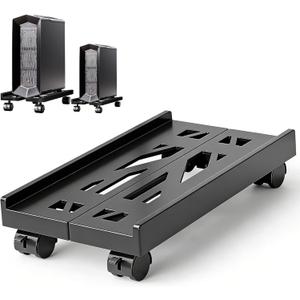 Pc Stand for Floor, Adjustable Computer Tower Stand for Carpet,Mobile CPU Stand with 4 Rolling Caster Wheels, PC Tower Stand Fits Most PC Under Desk-D-Black