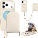 Hanman Magnetic Wallet Case for iPhone 17 Pro,RFID Blocking Leather Zipper Purse Magnetic Case with Chain Patche for iPhone 17 Pro,2 in 1 Detachable Magnetic Wallet Cover-Beige