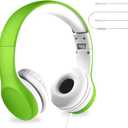 LilGadgets Connect+ Foldable Headphones, Adjustable Fit Soft Touch Padding for Kids with Mic, Volume-Limited & Noise Reduction On-Ear Wired Headset for School with SharePort - Green, Ages 3-14