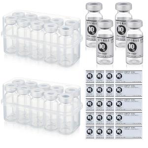 Threlaco 20 Pcs 10ml Sealed Sterile Empty Vials with Self Healing Injection Port Glass Penicillin Bottle with 20 Label Stickers (Aluminum)