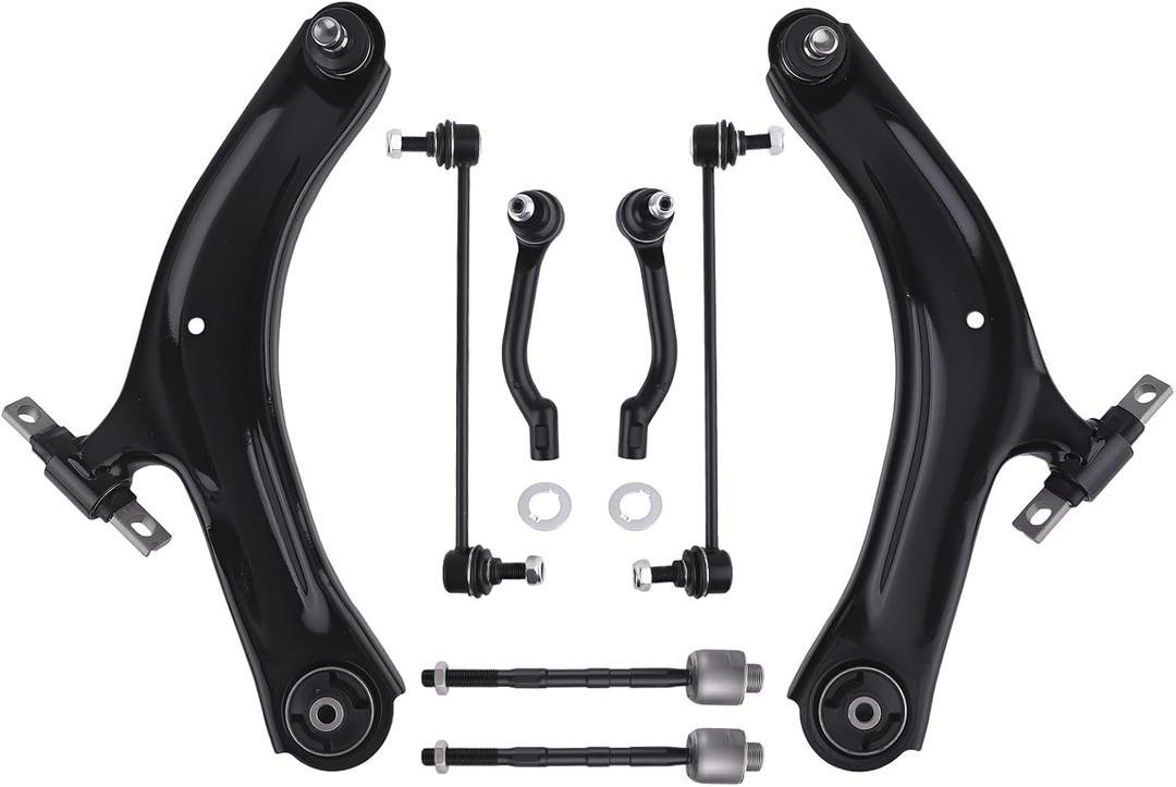 maXpeedingrods 8Pcs Front Suspension Kit for Nissan Rogue 2008-2013, Rogue Select 2014-2015, 2 Lower Control Arms with Ball Joint, 2 Sway Bar End Link, 4 Outer & Inner Tie Rods