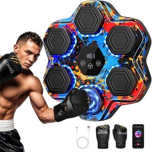 Music Boxing Machine, Smart Bluetooth Boxing Machine with Gloves, Wall Mounted Music Punching Trainer for Kids Adult, LED Electronic Boxing Workout Target with 9 Modes & 9 Speeds