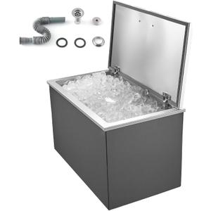 VEVOR Drop in Ice Chest, Stainless Steel Drop in Cooler, Commercial Ice Bin with Lid for Outdoor Kitchen Patio Bar, Drain-Pipe Set Included, Cooling Bins with Cover for Cold Wine Beer, 28" L x 16" W x 17" H