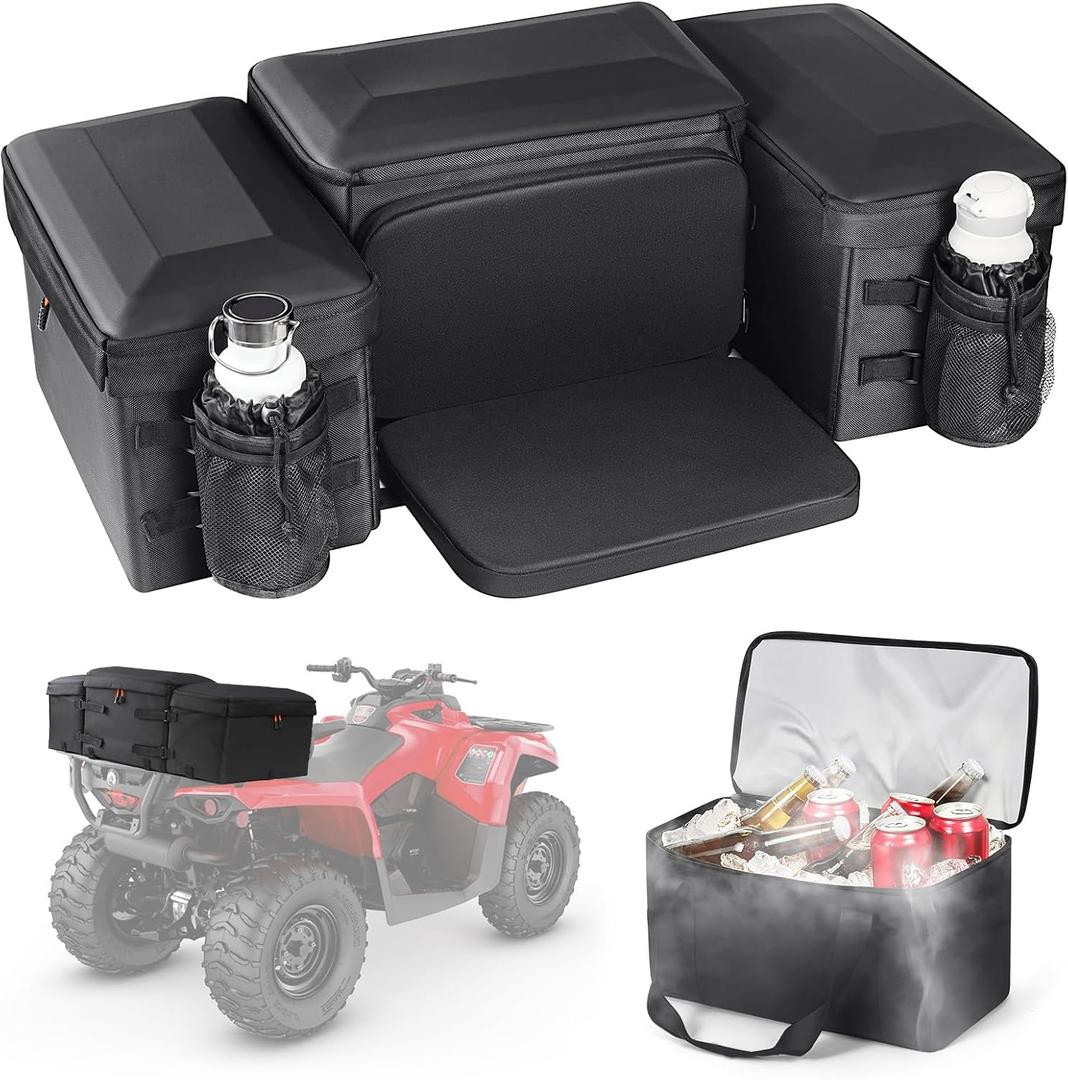 Amazicha ATV Bag, 74L Large Waterproof ATV Storage Bag with 14L Cooler Bag, 4 Wheeler Cargo Bag Rear Rack Seat Bag with Rain Cover Compatible with Polaris Sportsman Fourtrax Can-Am Kawasaki