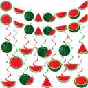 MotiMind 34 Pcs Summer Watermelon Party Decorations Watermelon Hanging Swirl Decorations Pre Strung Watermelon Banner Fruit Birthday Party Supplies for Summer Hawaiian Tropical Luau Beach Themed Party