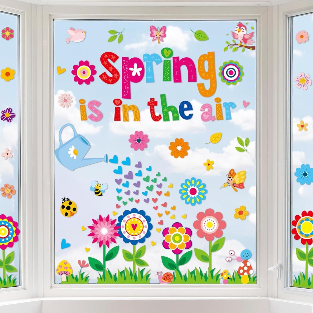 gisgfim Spring Window Clings Flower Window Spring Decoration Butterfly Floral Stickers Flower Decal Floral Glass Windows Decals for Summer Classroom Home Office Shop Display Decorations Party Supplies