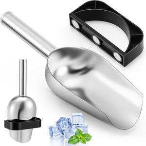 Ice Scoop with Magnetic Scoop Holder Compatible with GE Opal 2.0 Nugget Ice Makers, 9 Inch Stainless Steel Silver Scooper for Kitchen Bar Refrigerator Gadgets Accessory Pet Dog Food Scooper