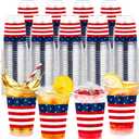 Pickmesh 100 Pcs 12oz 4th of July Cups Plastic Patriotic Cups Disposable Independence Day Decorations Red White Blue for July 4th Flag Day American USA Party Supplies Picnic(American Flag Pattern)