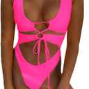 CHYRII Women's Sexy Cutout Lace Up Backless High Cut One Piece Swimsuit Monokini (Medium, Pink)