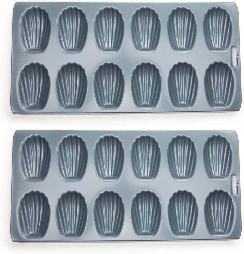 Fox Run Premium Non-Stick Madeleine Pan, Set of 2, Grey Carbon Steel, 12-Cup