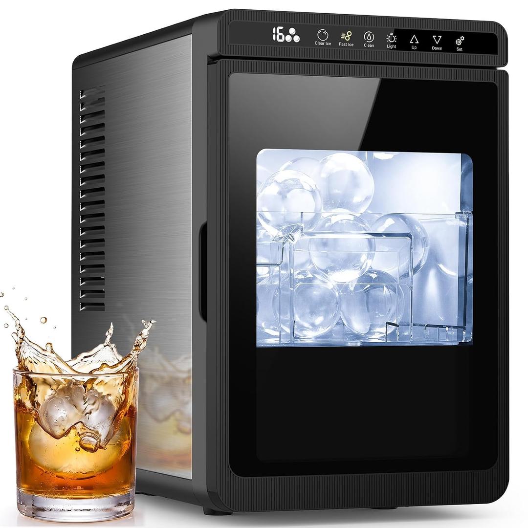 Electactic 2.2" Clear Ice Ball Maker Countertop, Sphere Ice Maker Machine, 2 Pcs in 40 Mins, 72 Pcs/Day, 24H Timer, Self-Cleaning, Crystal Round Ice Maker for Home Bar Whiskey & Bourbon