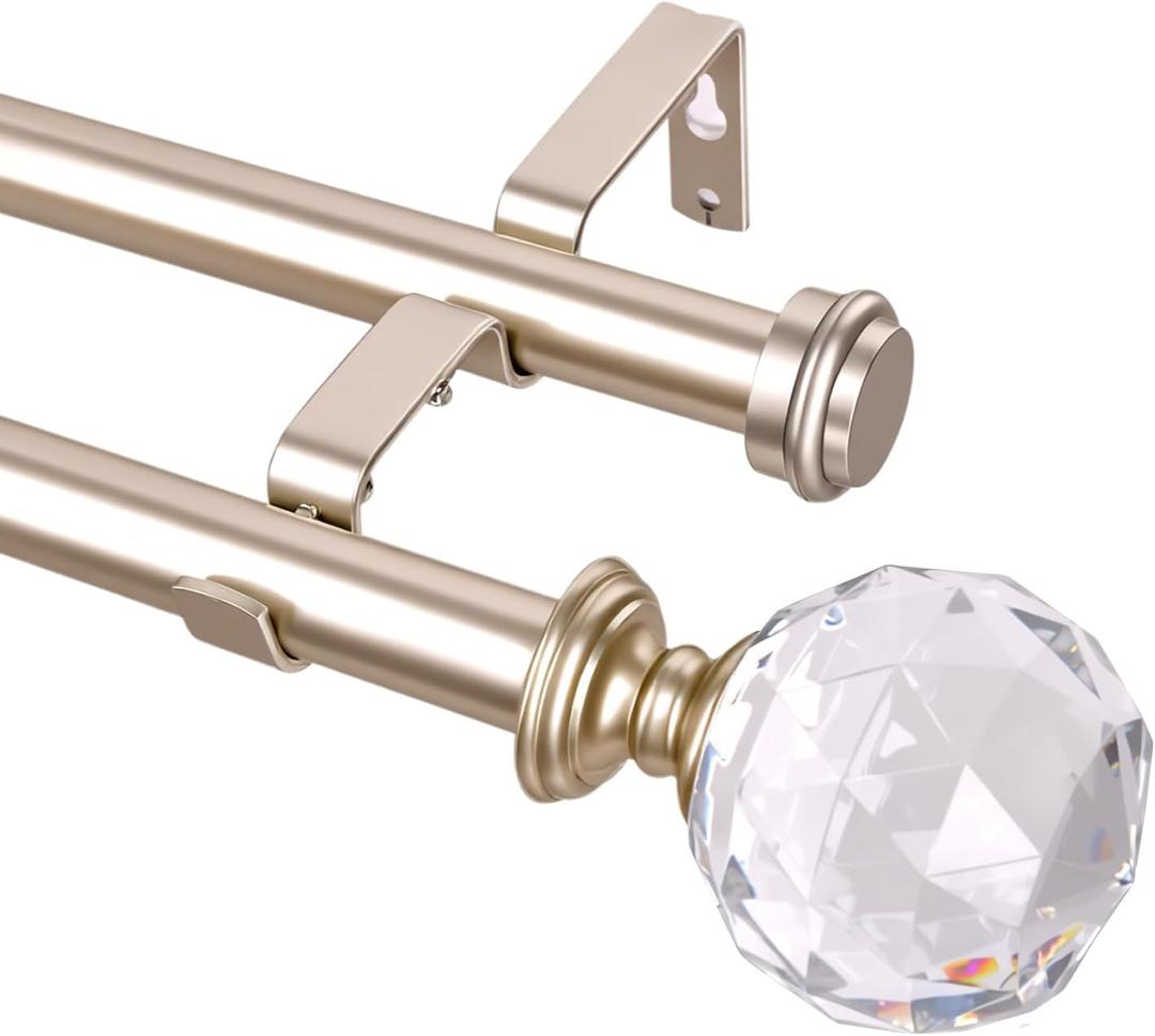 Double Curtain Rods for Windows 30 to 55 inches,Adjustable Window Curtain Rod,Easy Install,Nickel