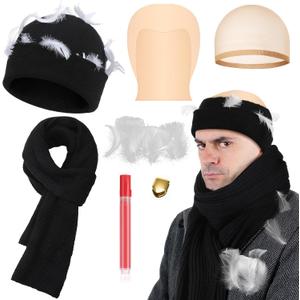 Mepase 6 Pcs Christmas Funny Movie Costume Include Beanie Hat Scarf Skin Headgear Gold Fake Teeth with White Feathers Bulk for Christmas Holiday Halloween Cosplay Party